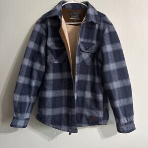Jachs New York Flannel Shirt Jacket Blue Plaid Wool Insulated Shacket Mens M
